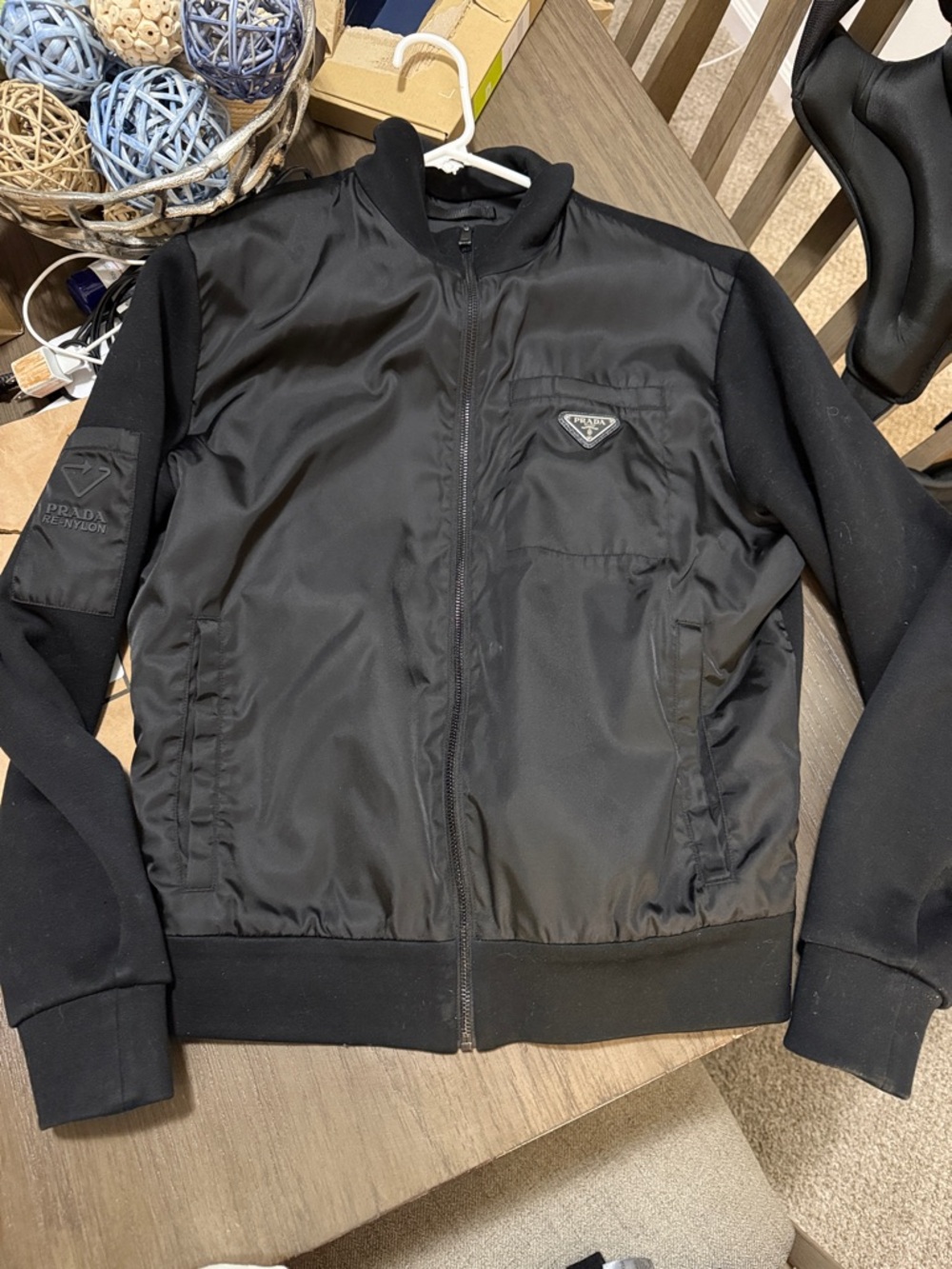 Prada Black Men's Bomber Jacket with Logo Patch
